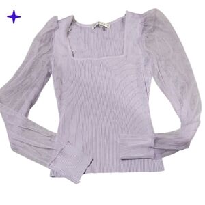 New Lavender Sheer Sleeve Rhinestone Dressy Light Ribbed Sweater Jrs Small